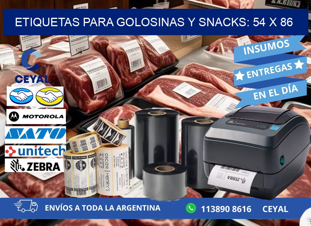 ETIQUETAS PARA GOLOSINAS Y SNACKS: 54 x 86
