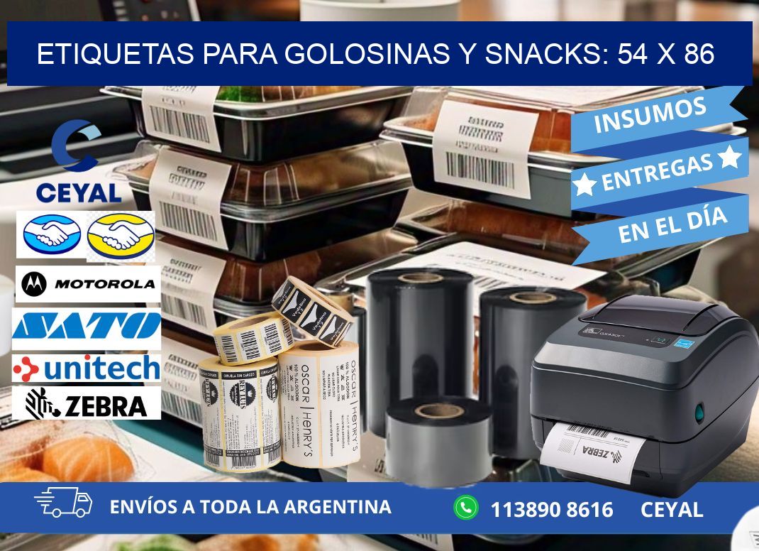 ETIQUETAS PARA GOLOSINAS Y SNACKS: 54 x 86