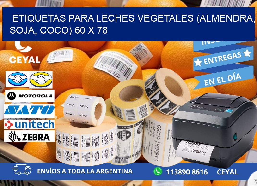 ETIQUETAS PARA LECHES VEGETALES (ALMENDRA, SOJA, COCO) 60 x 78