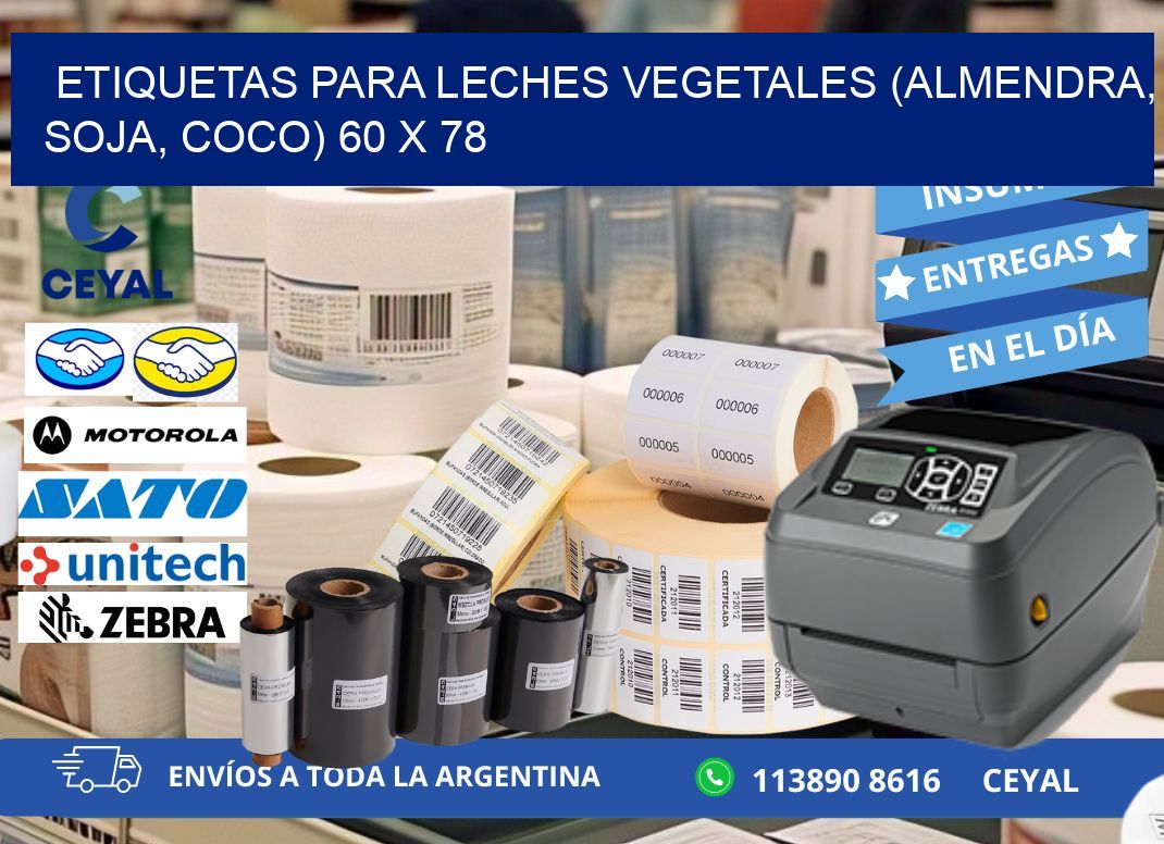 ETIQUETAS PARA LECHES VEGETALES (ALMENDRA, SOJA, COCO) 60 x 78