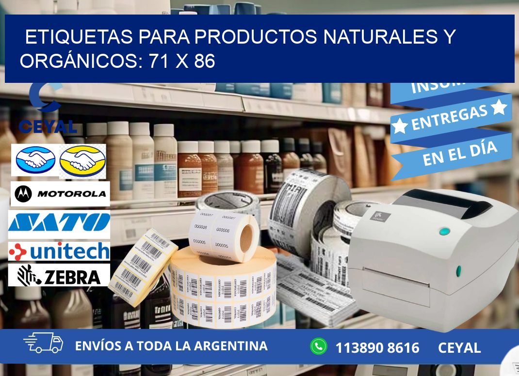 ETIQUETAS PARA PRODUCTOS NATURALES Y ORGÁNICOS: 71 x 86