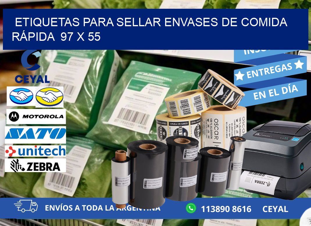ETIQUETAS PARA SELLAR ENVASES DE COMIDA RÁPIDA 97 x 55