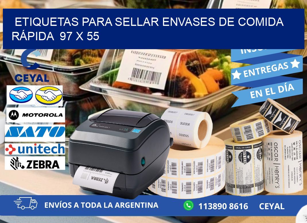 ETIQUETAS PARA SELLAR ENVASES DE COMIDA RÁPIDA  97 x 55