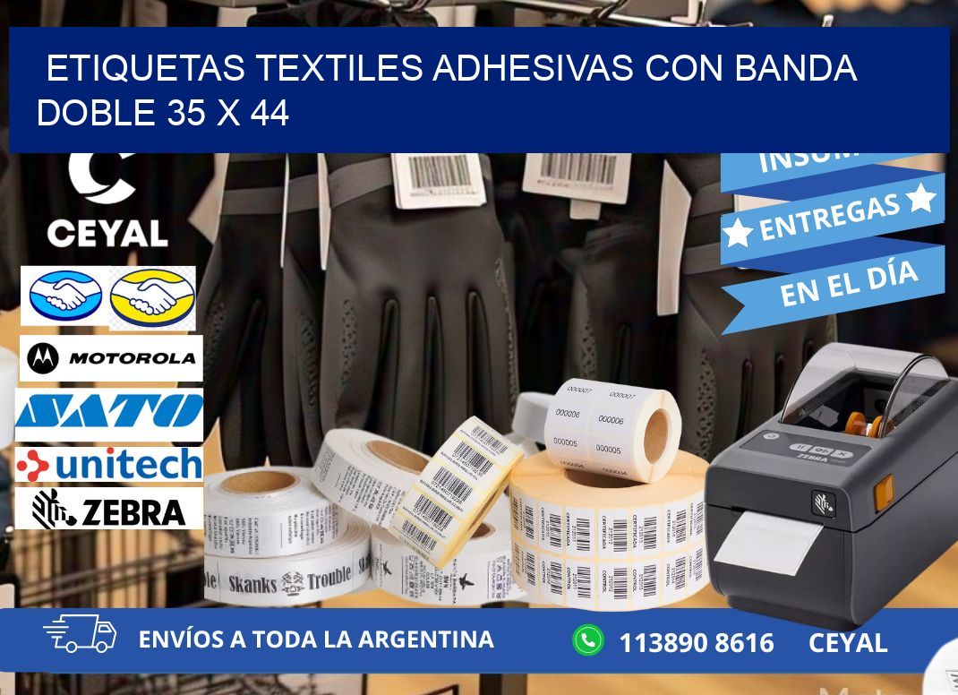 ETIQUETAS TEXTILES ADHESIVAS CON BANDA DOBLE 35 x 44