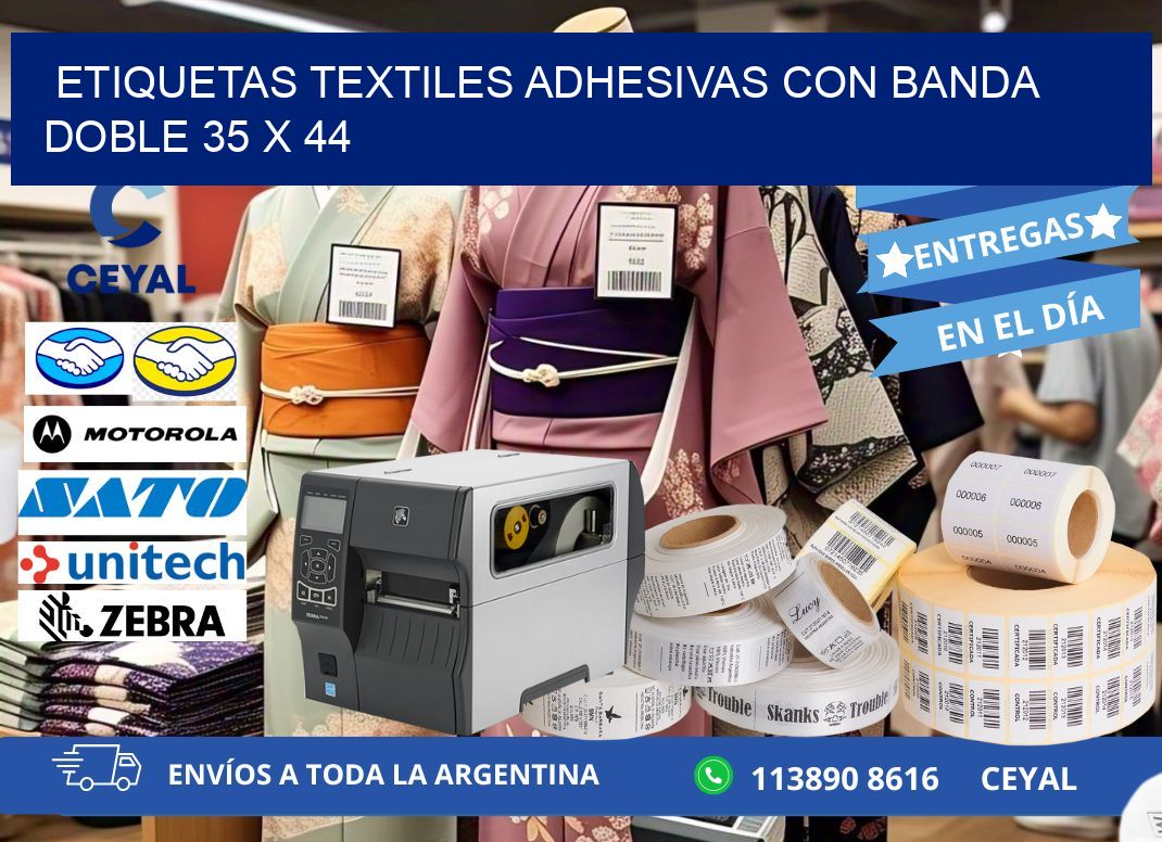 ETIQUETAS TEXTILES ADHESIVAS CON BANDA DOBLE 35 x 44