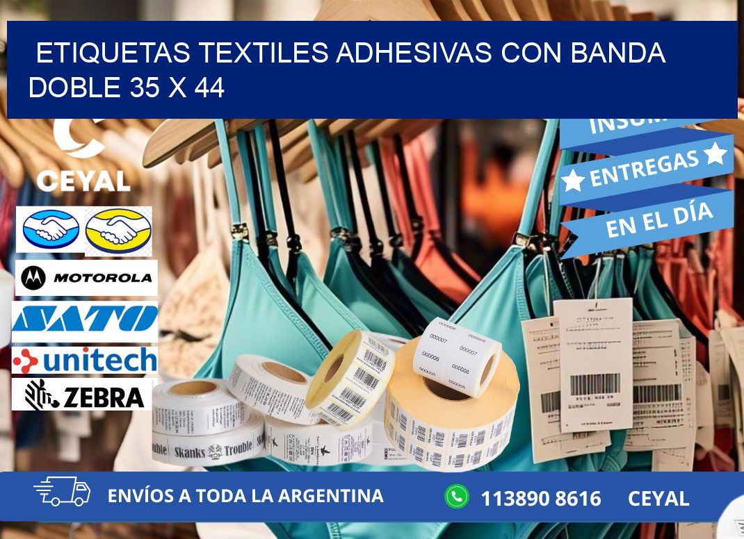 ETIQUETAS TEXTILES ADHESIVAS CON BANDA DOBLE 35 x 44