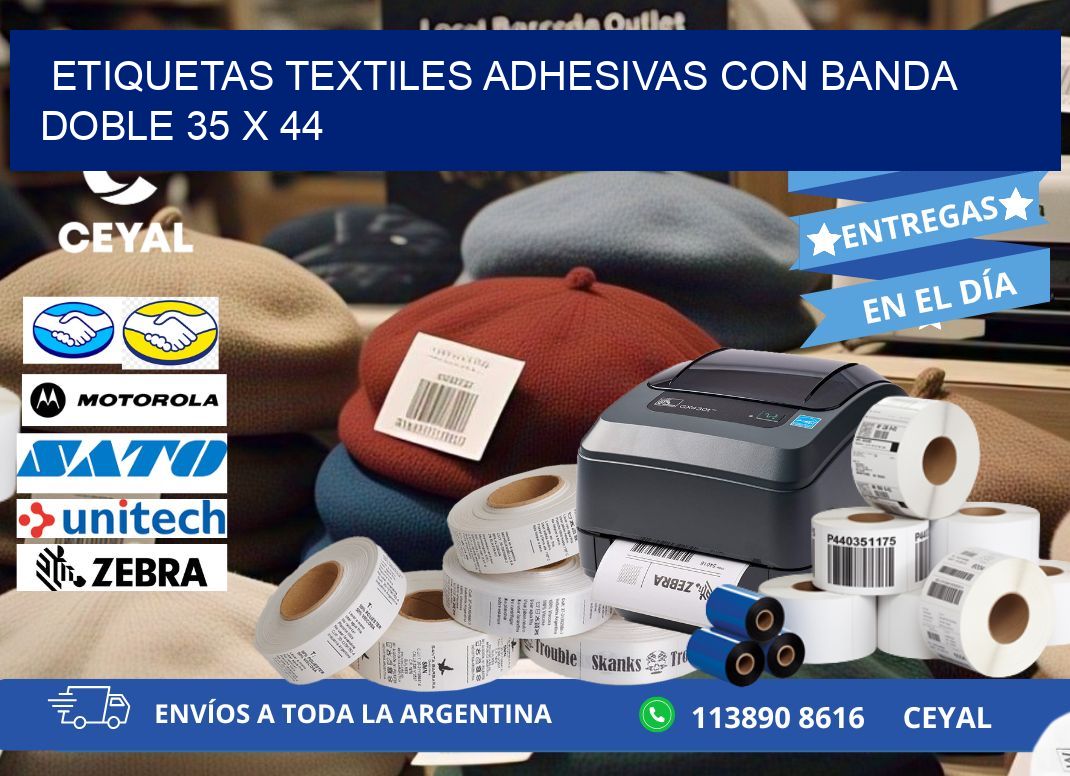 ETIQUETAS TEXTILES ADHESIVAS CON BANDA DOBLE 35 x 44