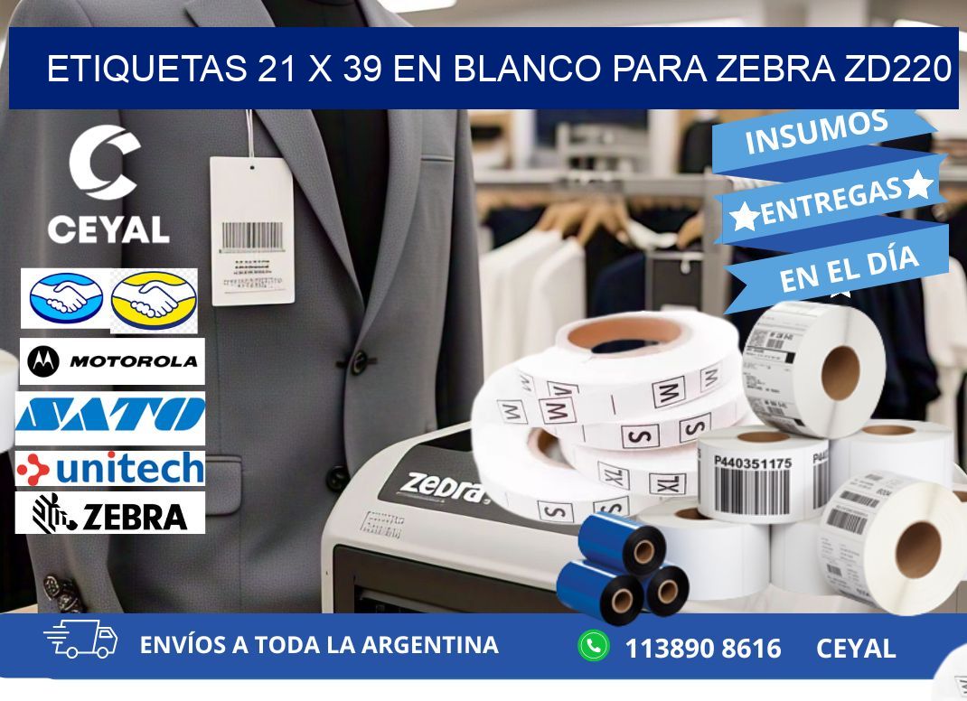 Etiquetas 21 x 39 en blanco para zebra zd220