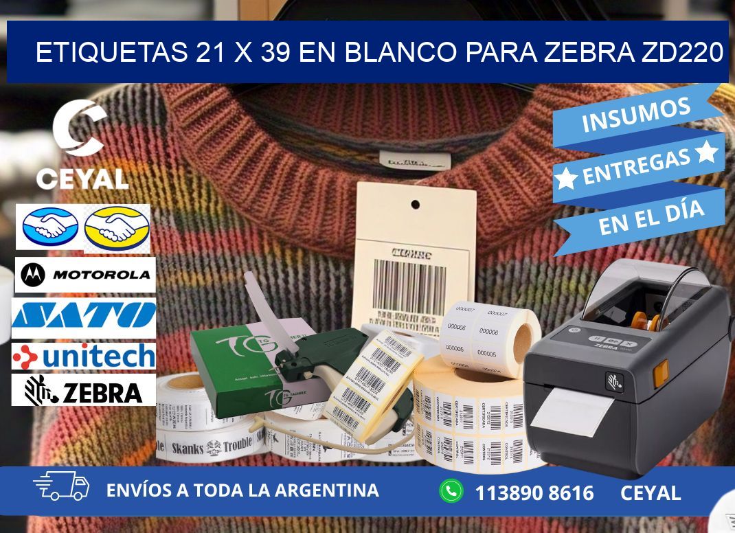 Etiquetas 21 x 39 en blanco para zebra zd220