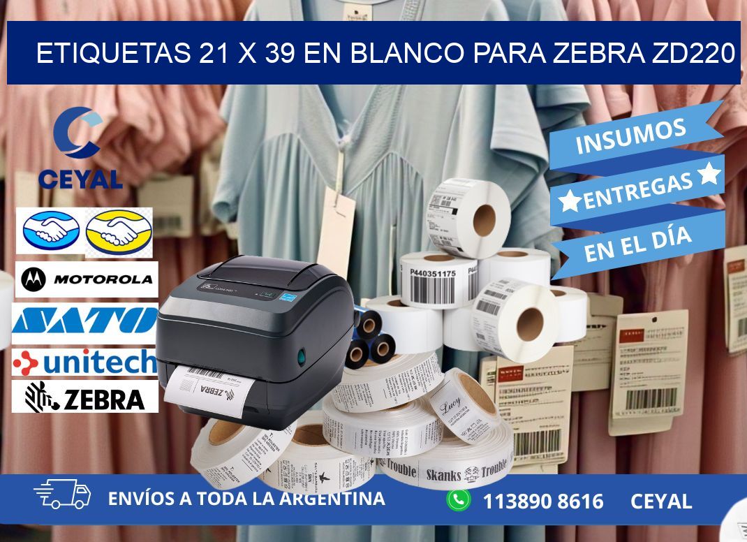 Etiquetas 21 x 39 en blanco para zebra zd220