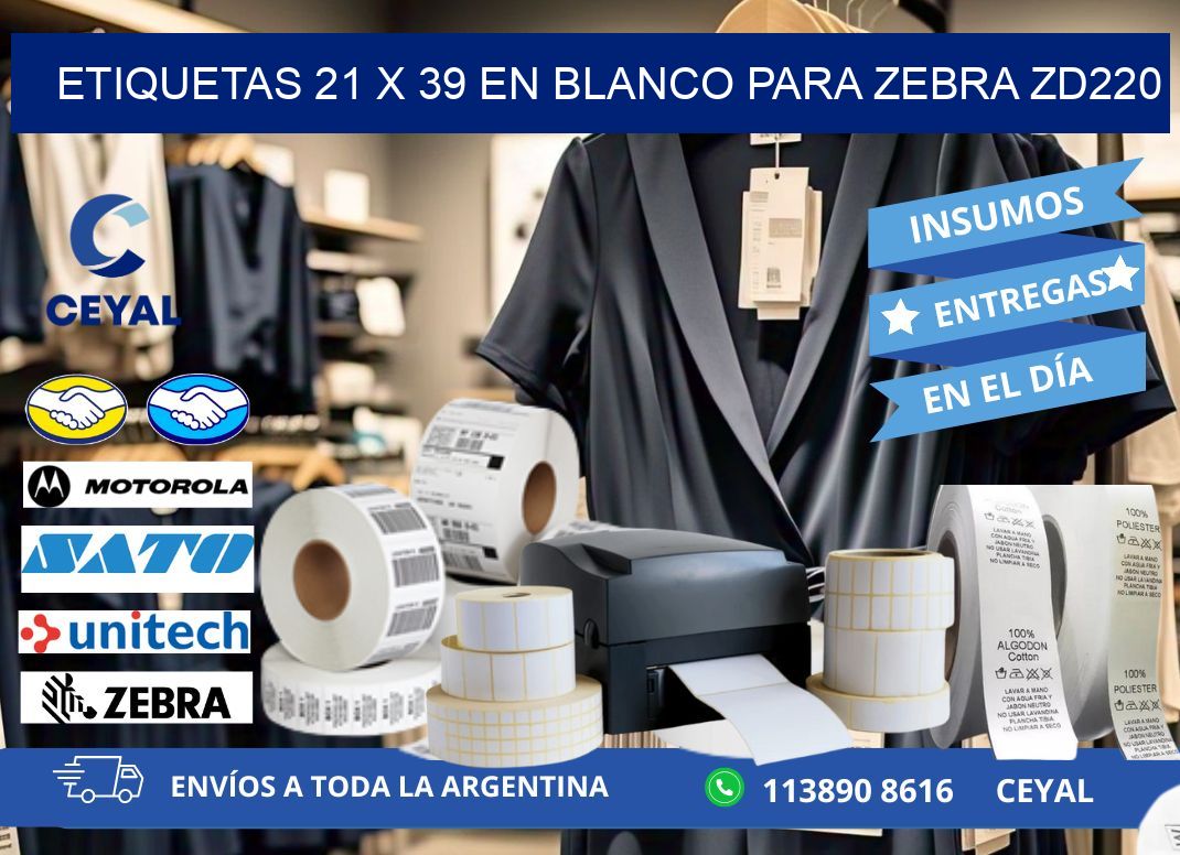 Etiquetas 21 x 39 en blanco para zebra zd220