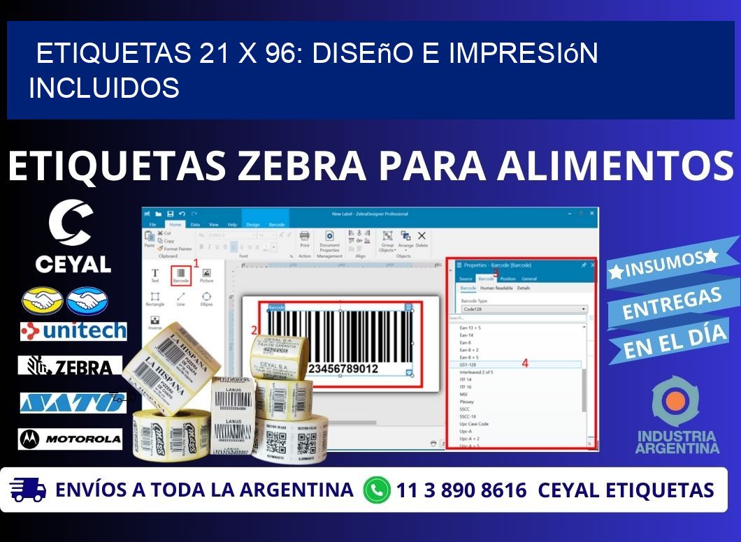 Etiquetas 21 x 96: Diseño e Impresión Incluidos