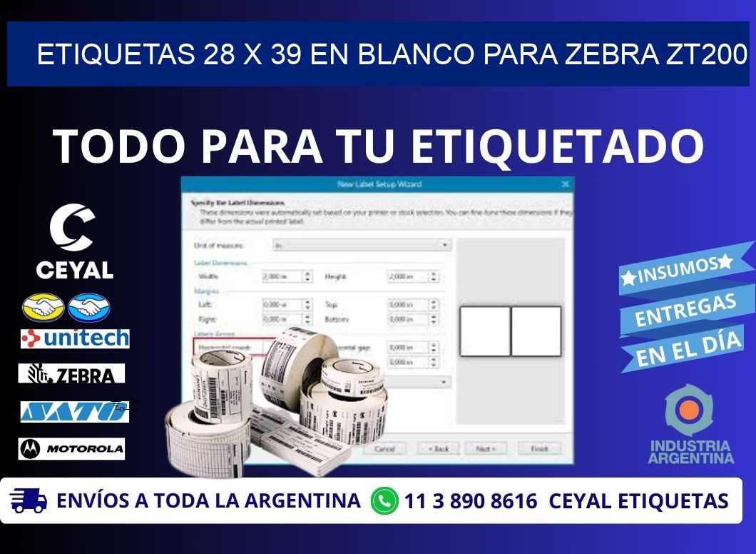 Etiquetas 28 x 39 en blanco para zebra zt200