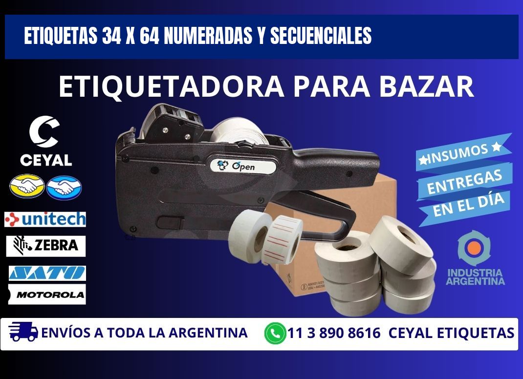 Etiquetas 34 x 64 Numeradas y Secuenciales