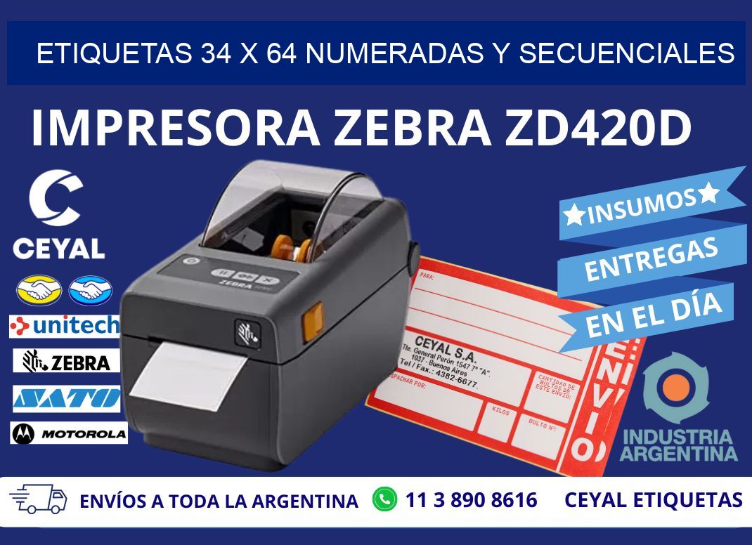 Etiquetas 34 x 64 Numeradas y Secuenciales