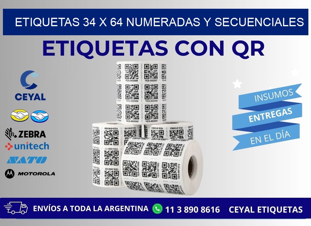 Etiquetas 34 x 64 Numeradas y Secuenciales