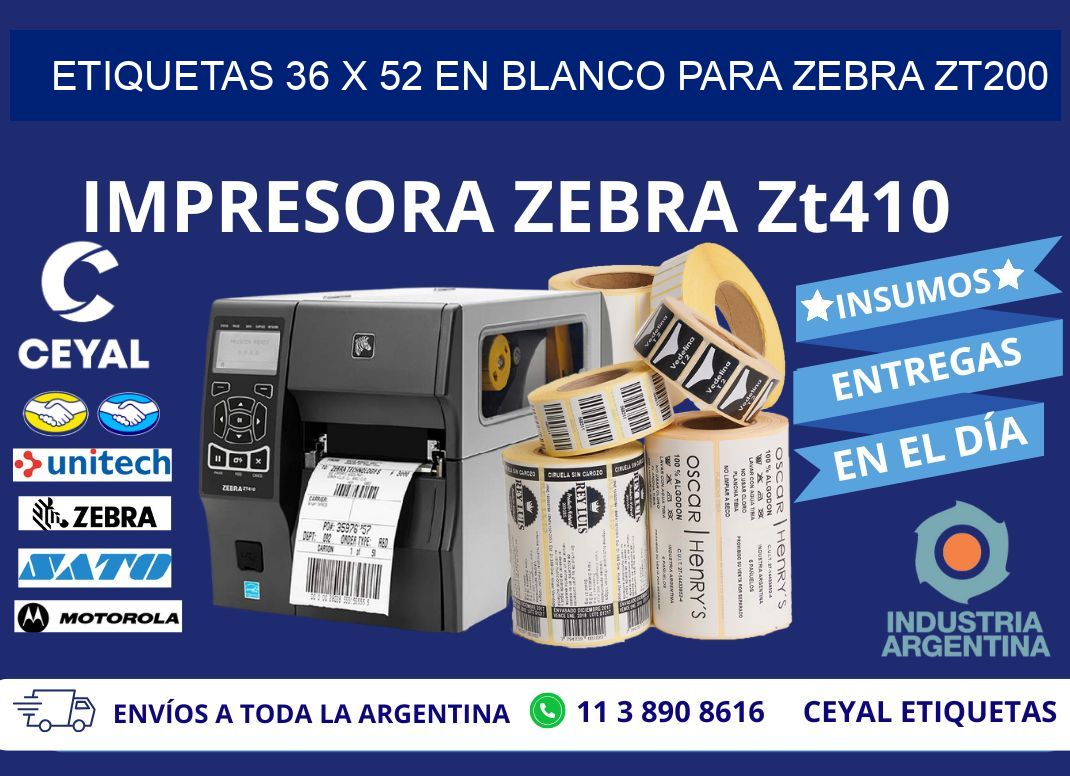 Etiquetas 36 x 52 en blanco para zebra zt200