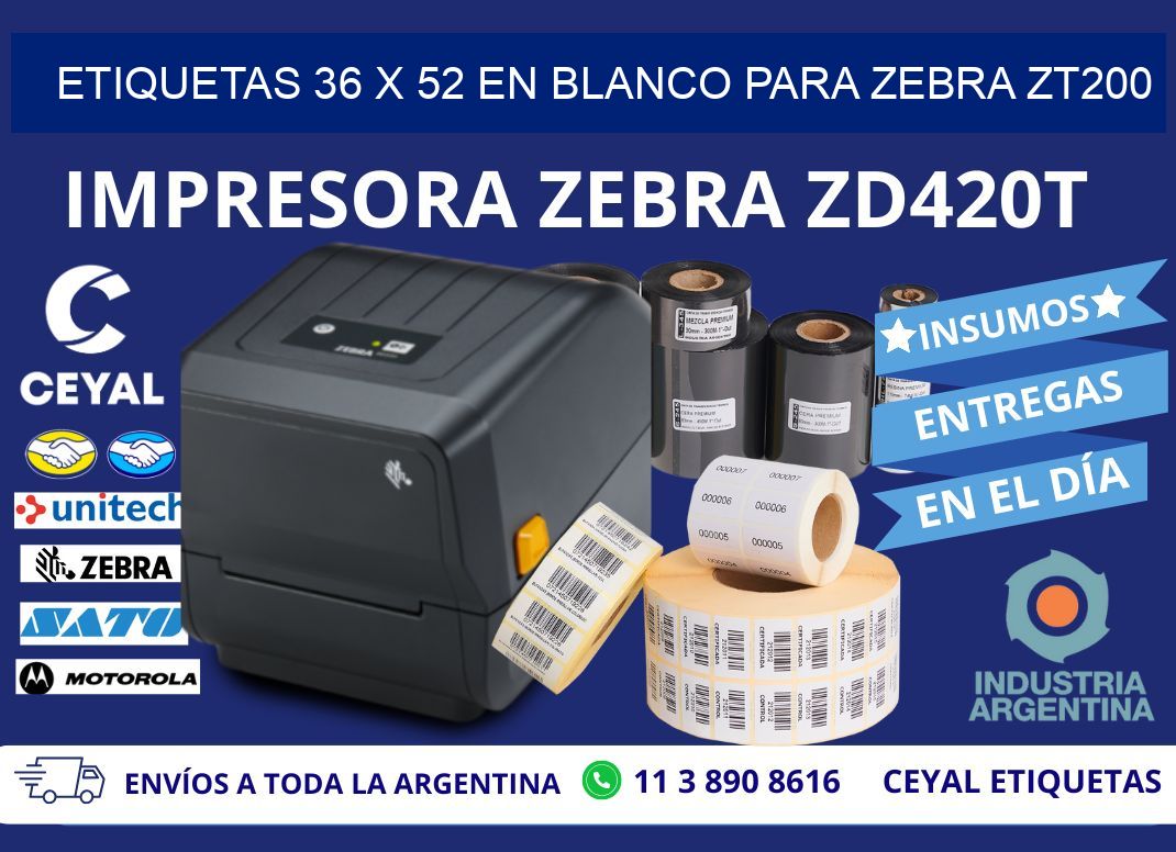 Etiquetas 36 x 52 en blanco para zebra zt200