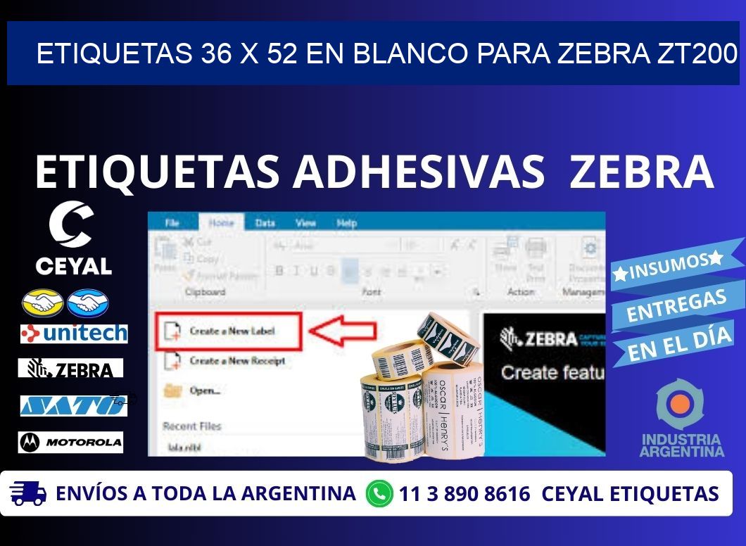 Etiquetas 36 x 52 en blanco para zebra zt200