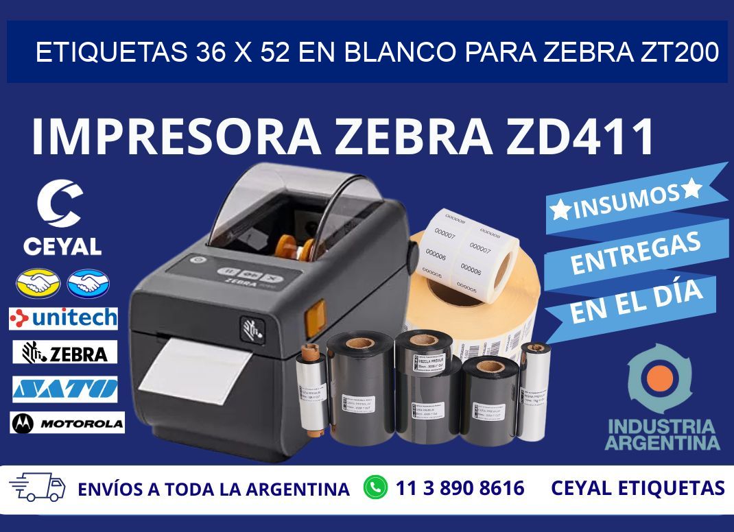 Etiquetas 36 x 52 en blanco para zebra zt200