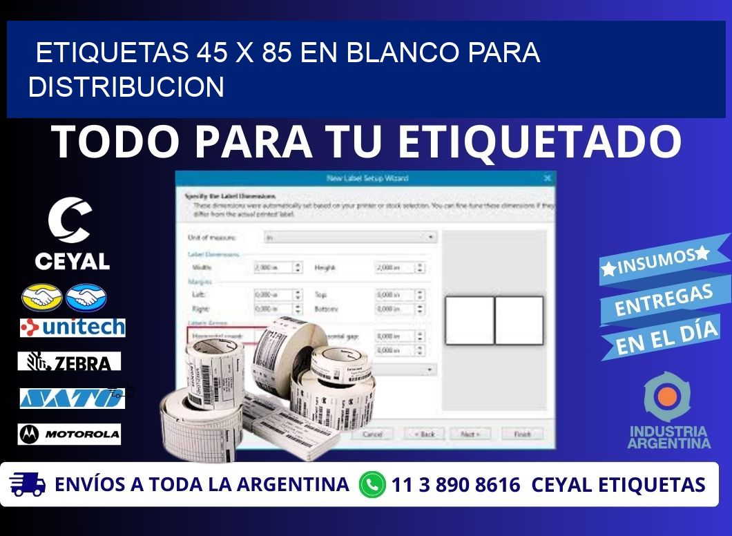 Etiquetas 45 x 85 en blanco para distribucion