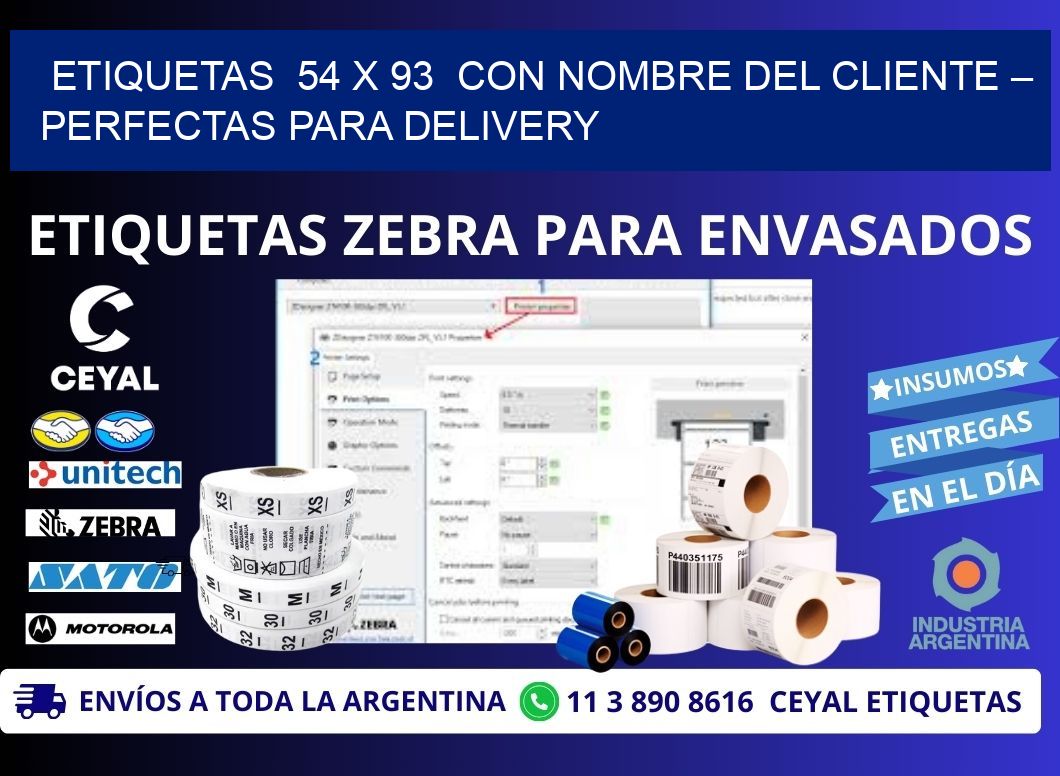 Etiquetas 54 x 93 con Nombre del Cliente – Perfectas para Delivery