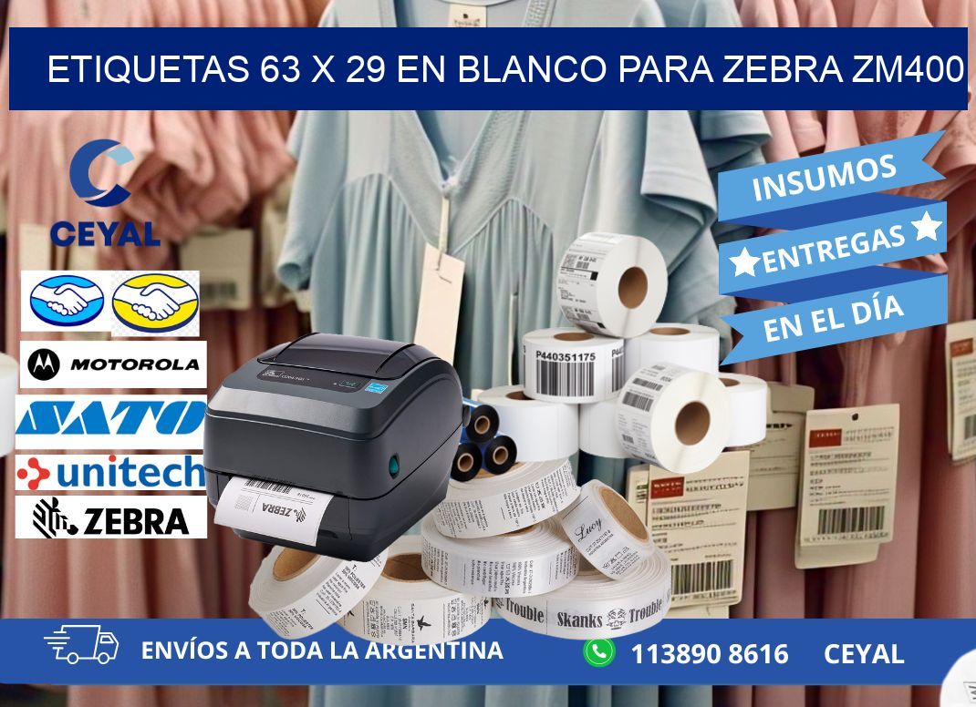 Etiquetas 63 x 29 en blanco para zebra zm400