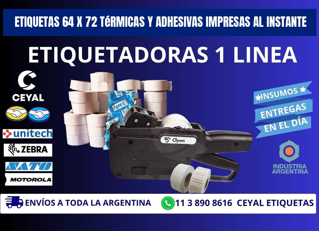 Etiquetas 64 x 72 Térmicas y Adhesivas Impresas al Instante