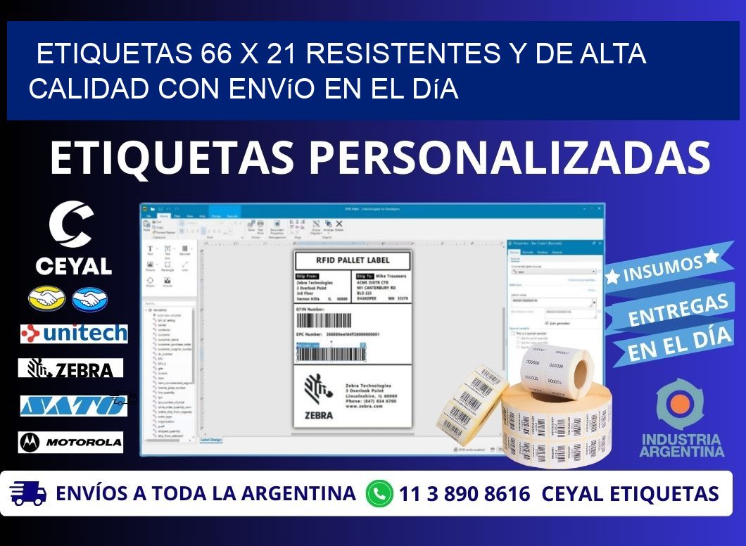 Etiquetas 66 x 21 Resistentes y de Alta Calidad con Envío en el Día