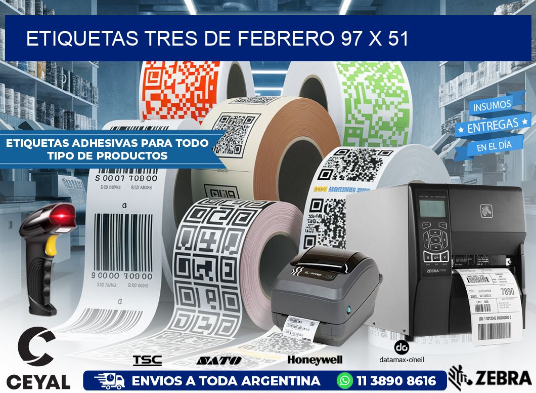 Etiquetas Tres de Febrero 97 x 51