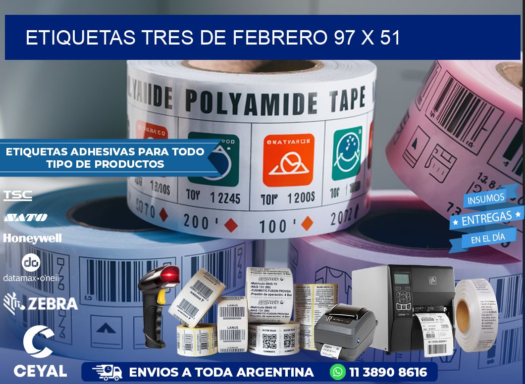 Etiquetas Tres de Febrero 97 x 51