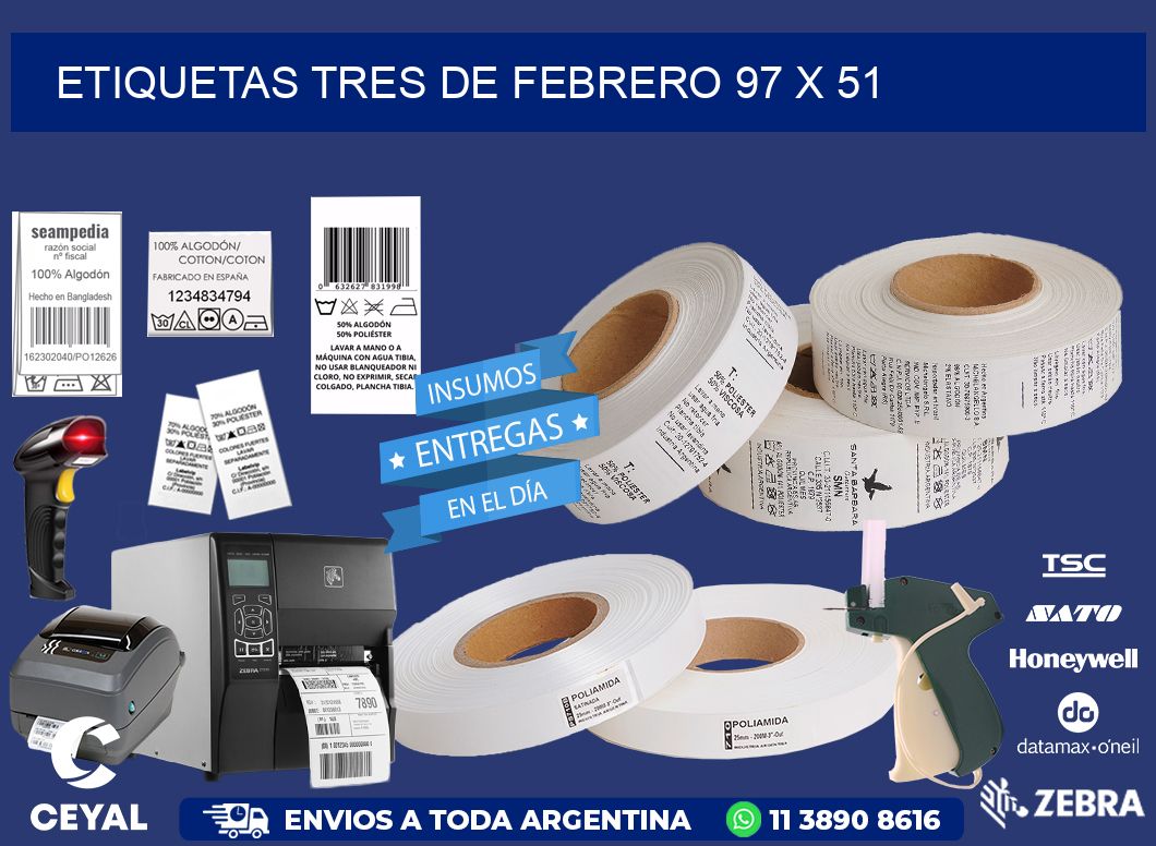 Etiquetas Tres de Febrero 97 x 51