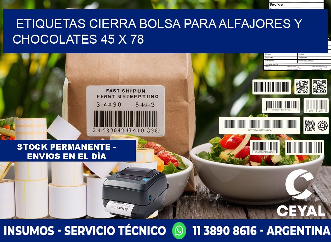 Etiquetas cierra bolsa para alfajores y chocolates 45 x 78