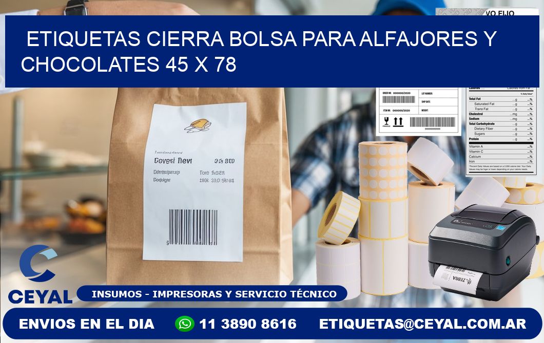 Etiquetas cierra bolsa para alfajores y chocolates 45 x 78