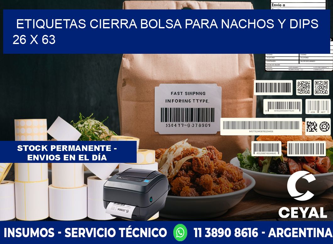 Etiquetas cierra bolsa para nachos y dips 26 x 63