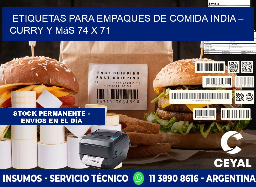 Etiquetas para empaques de comida india – Curry y más 74 x 71