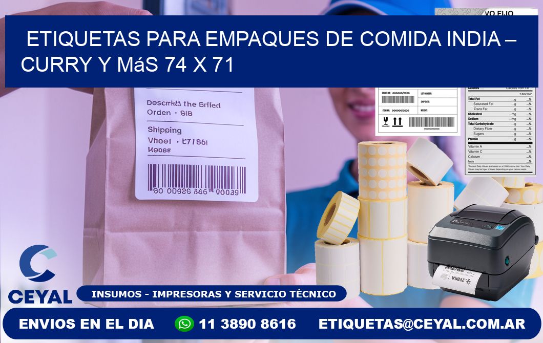 Etiquetas para empaques de comida india – Curry y más 74 x 71