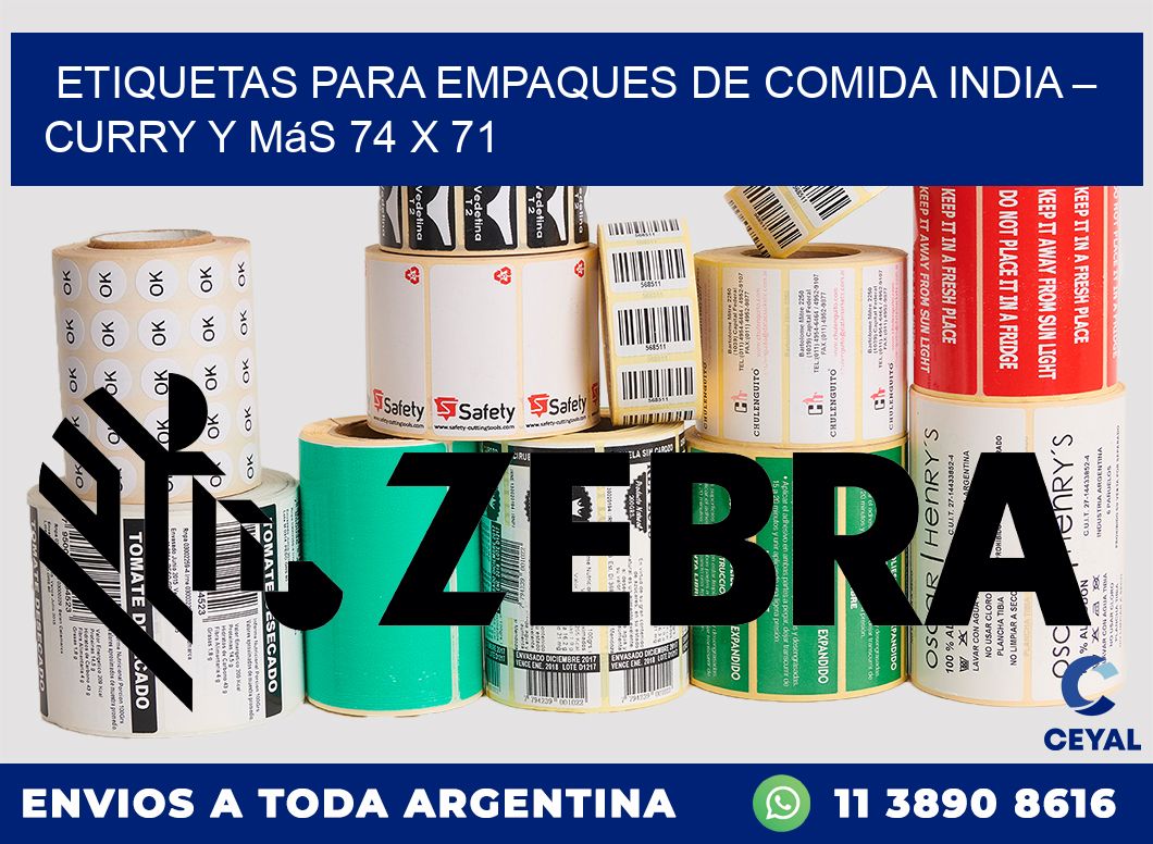 Etiquetas para empaques de comida india – Curry y más 74 x 71