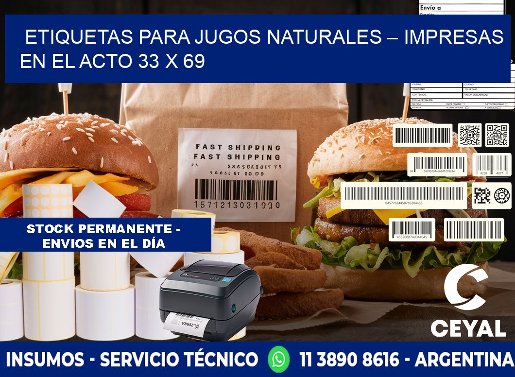 Etiquetas para jugos naturales – Impresas en el acto 33 x 69