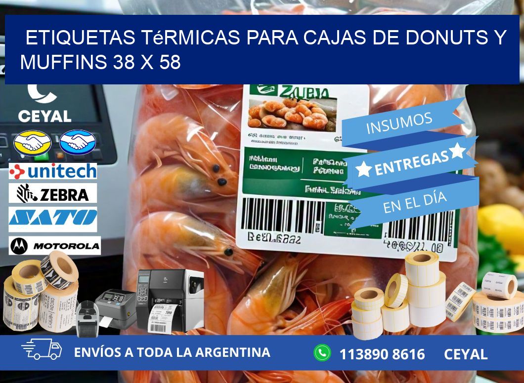 Etiquetas térmicas para cajas de donuts y muffins 38 x 58