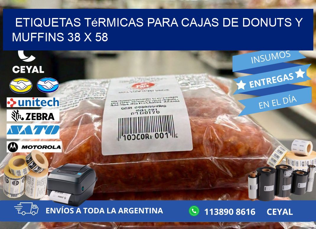 Etiquetas térmicas para cajas de donuts y muffins 38 x 58