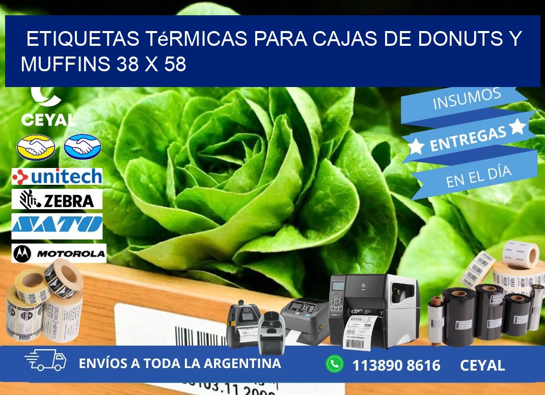 Etiquetas térmicas para cajas de donuts y muffins 38 x 58