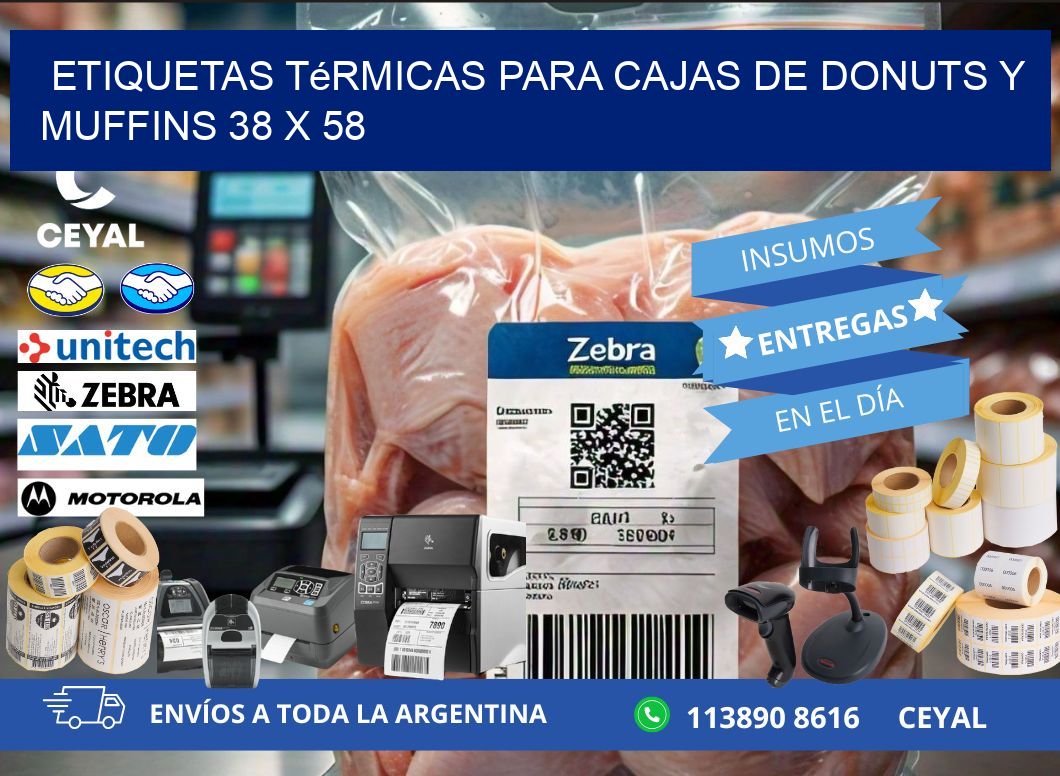 Etiquetas térmicas para cajas de donuts y muffins 38 x 58
