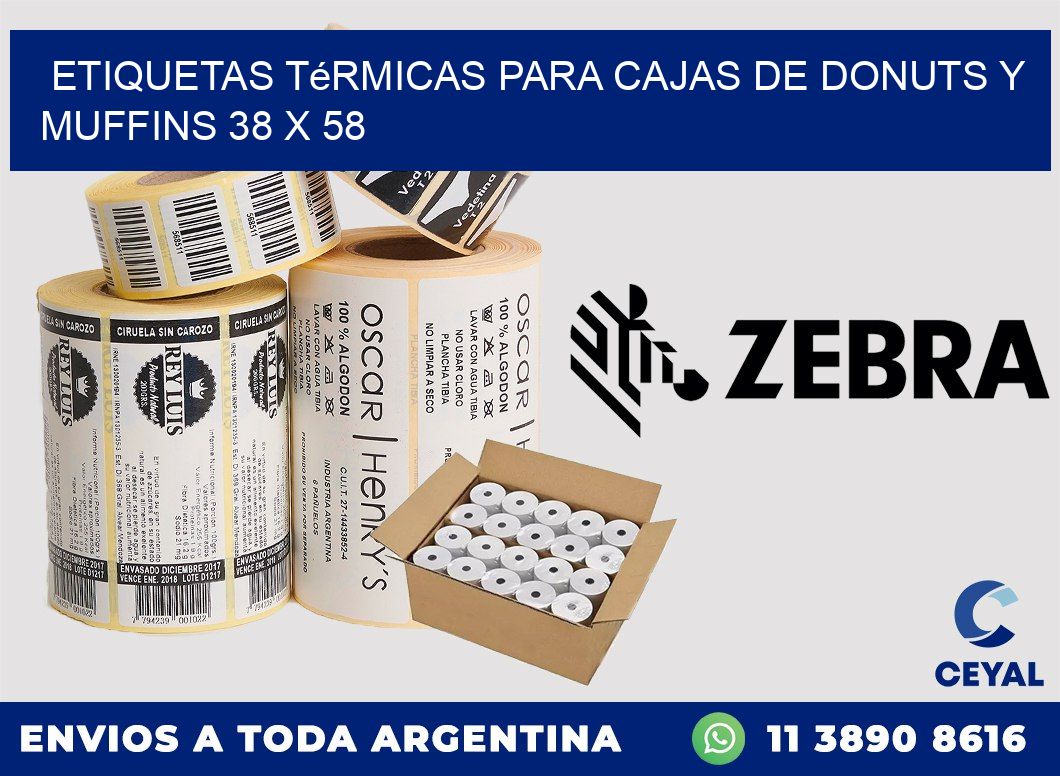 Etiquetas térmicas para cajas de donuts y muffins 38 x 58