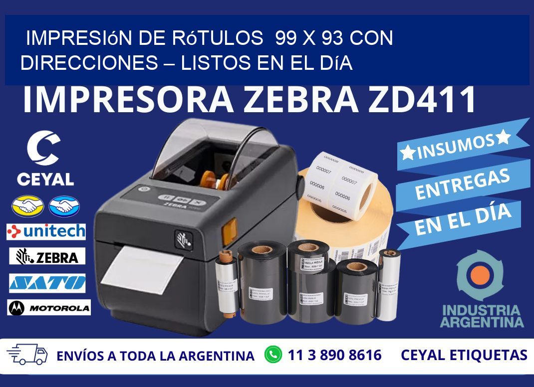Impresión de Rótulos 99 x 93 con Direcciones – Listos en el Día