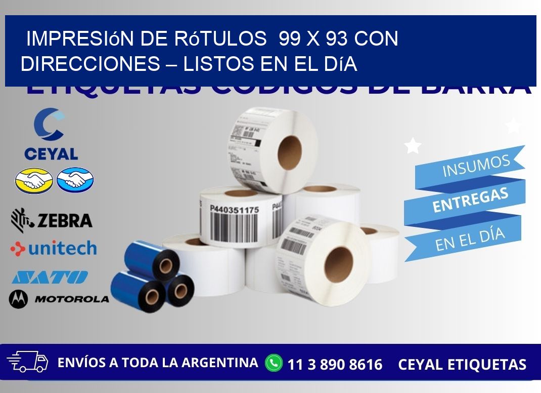 Impresión de Rótulos 99 x 93 con Direcciones – Listos en el Día