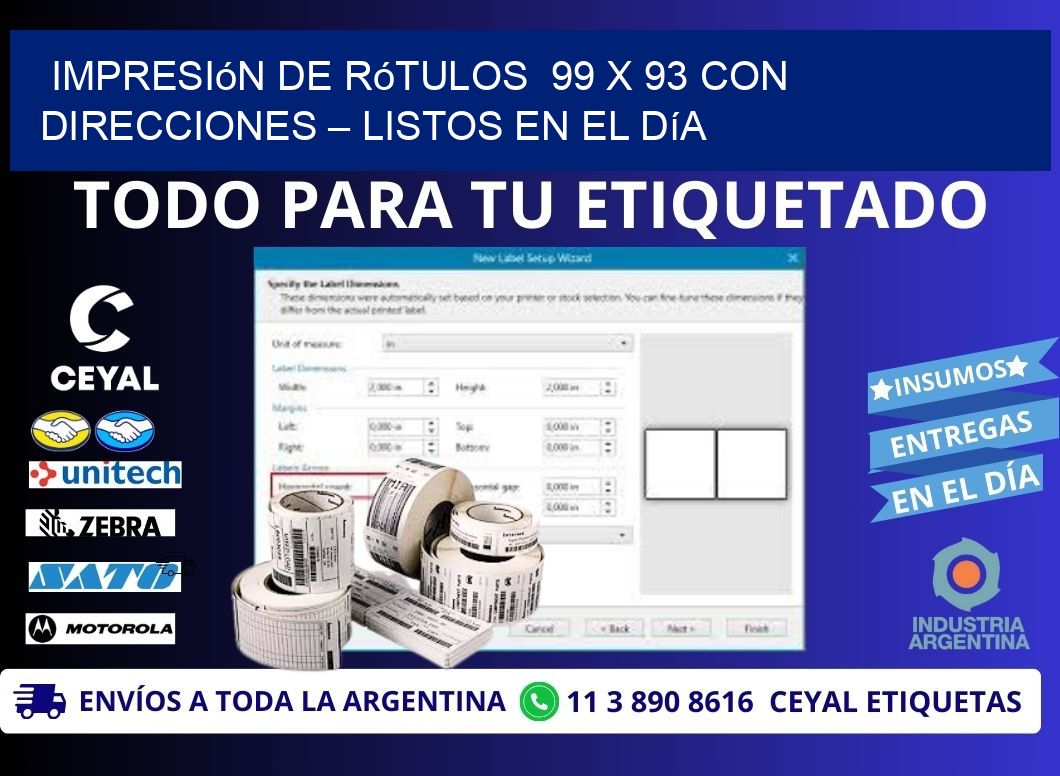 Impresión de Rótulos 99 x 93 con Direcciones – Listos en el Día