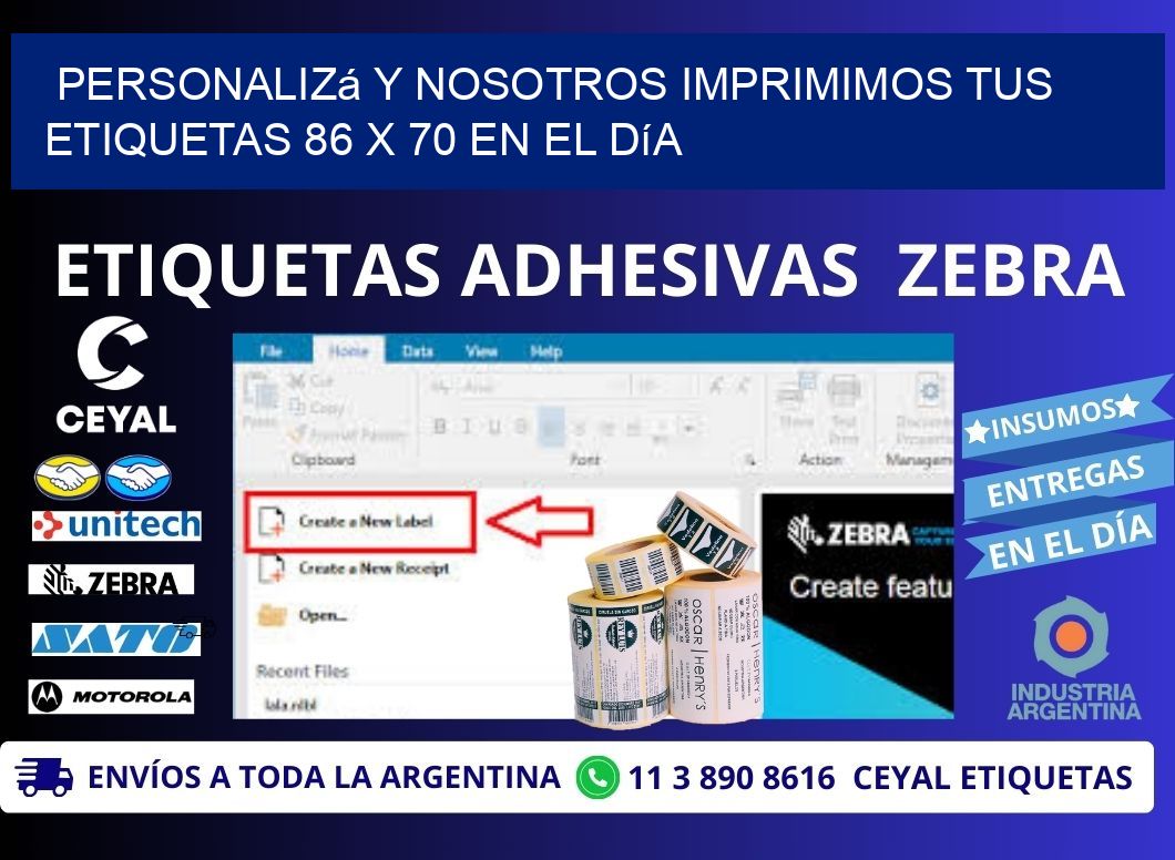 Personalizá y Nosotros Imprimimos tus Etiquetas 86 x 70 en el Día