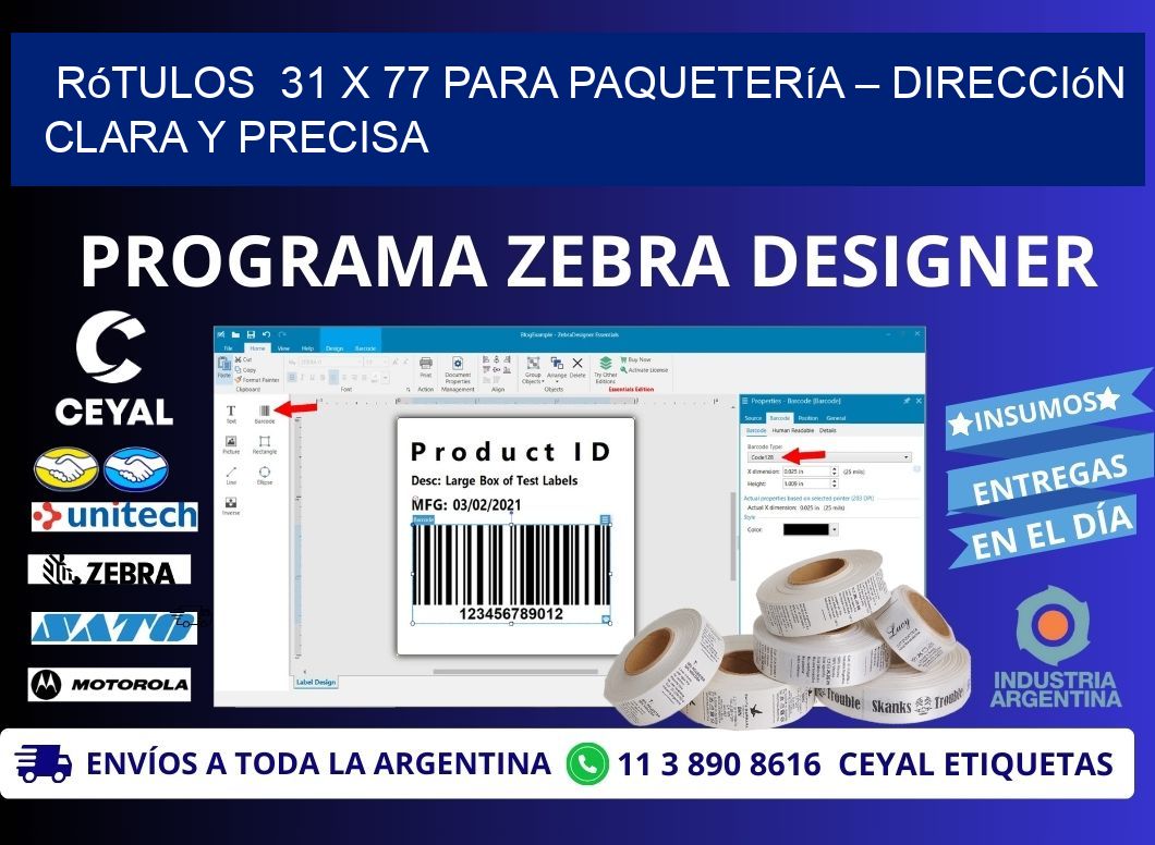 Rótulos 31 x 77 para Paquetería – Dirección Clara y Precisa
