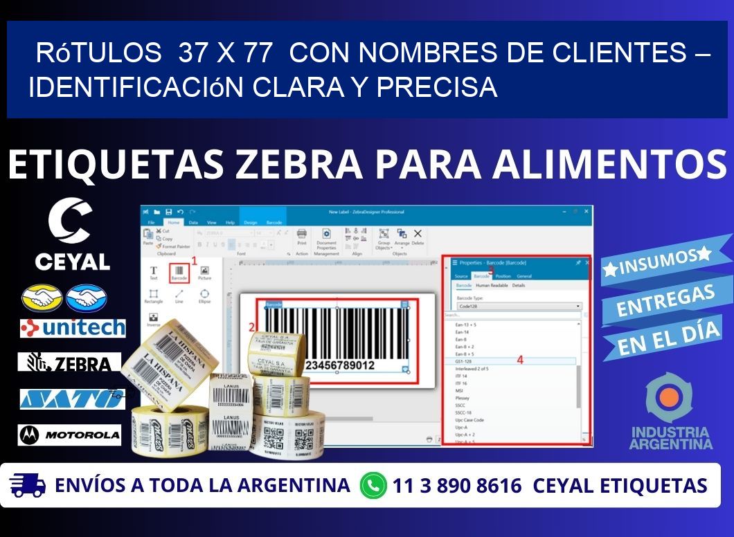 Rótulos 37 x 77 con Nombres de Clientes – Identificación Clara y Precisa